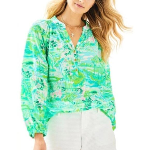 Lilly Pulitzer Tops - Lilly Pulitzer Elsa Silk Top The Honda Classic Golf Print Green XS 41773 Rare.